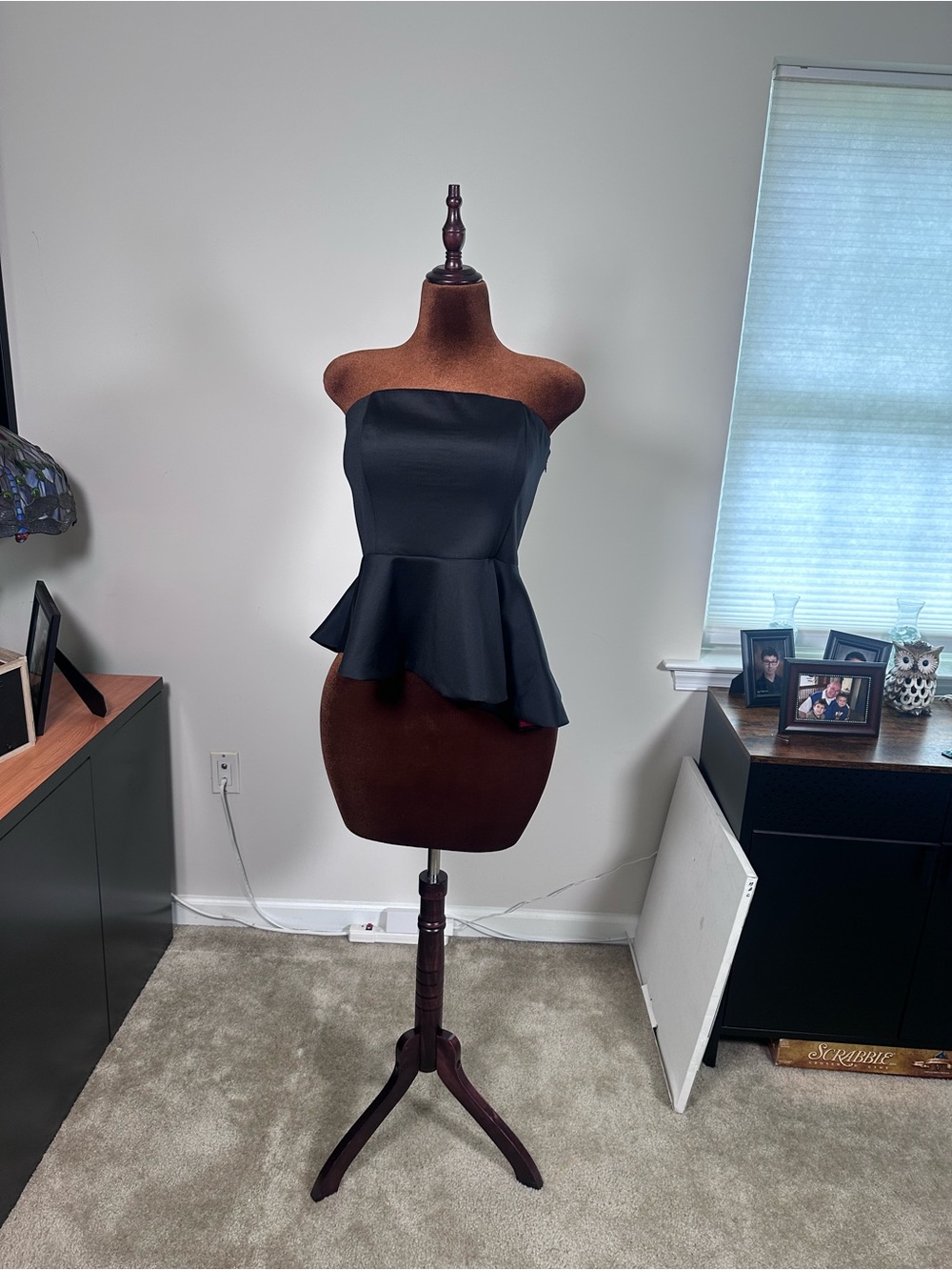 White House Black Market Strapless Black Peplum Top